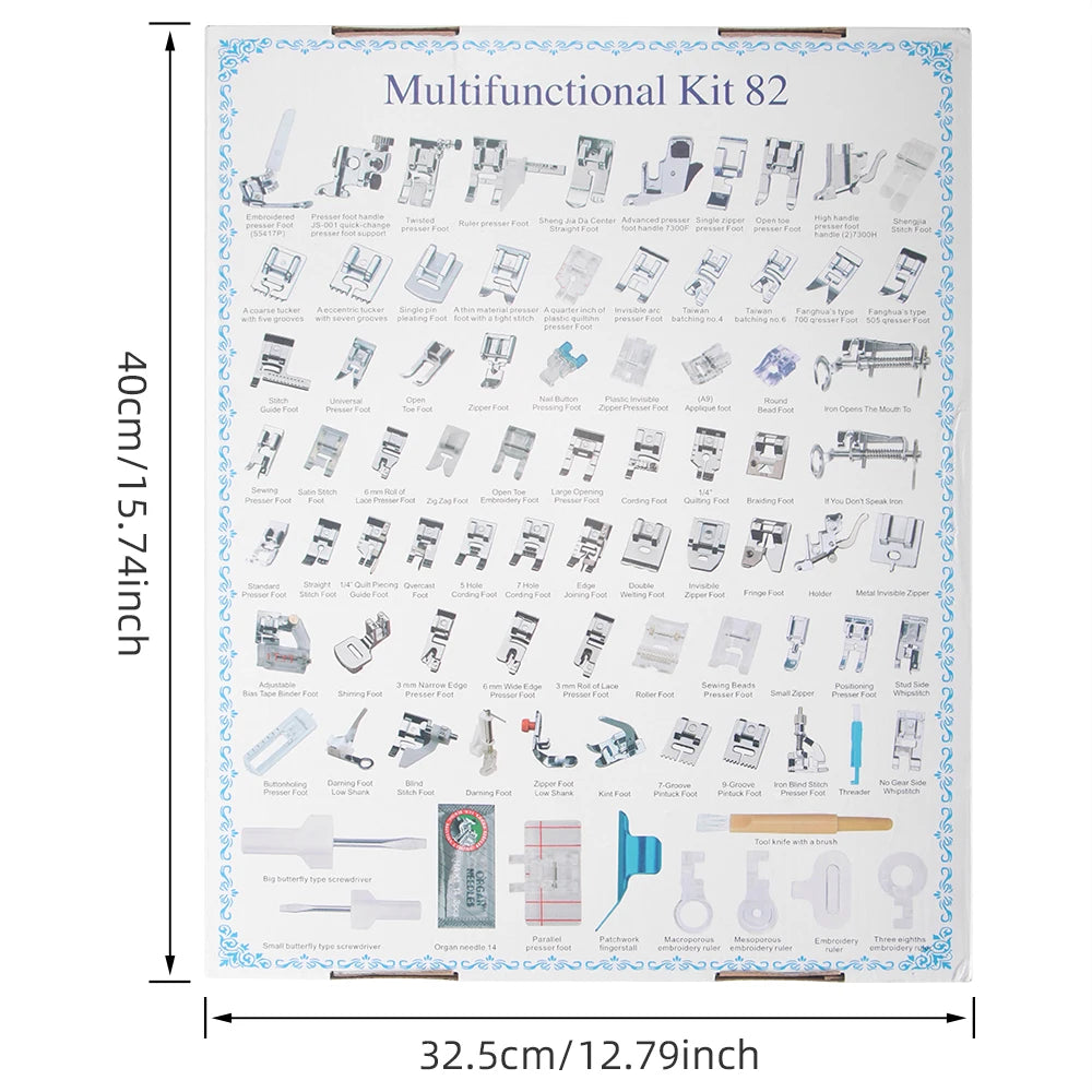 82Pc/Set Full Set Sewing Machine Presser Feet Tool Set, Multifunctional & Durable & Professional Presser Foot Accessories Kit