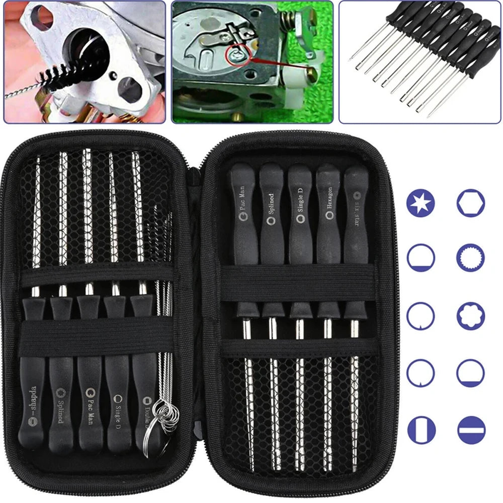 25Pcs Screwdriver Splined & Brush Kit Chainsaw Carb Carburetor Adjusting Fix Tool for Engine Trimmer Weedeater